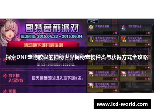 探索DNF宠物胶囊的神秘世界揭秘宠物种类与获得方式全攻略